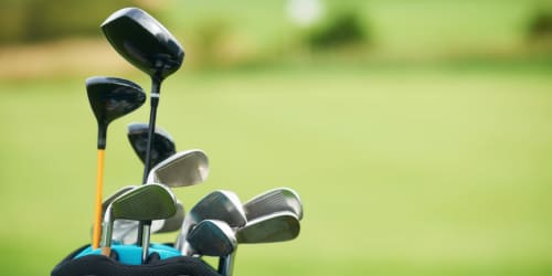 Bag of golf clubs at The Residences at Old Hawthorne in Columbia, Missouri