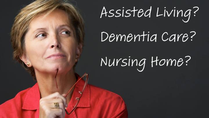 middleaged woman considering options of assisted living, dementia care and nursing home