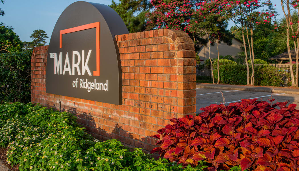 The community sign at The Mark Apartments in Ridgeland, MS