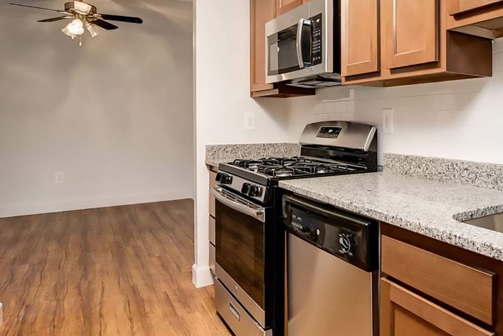 Model kitchen at Rolling Park Apartments in Windsor Mill, Maryland