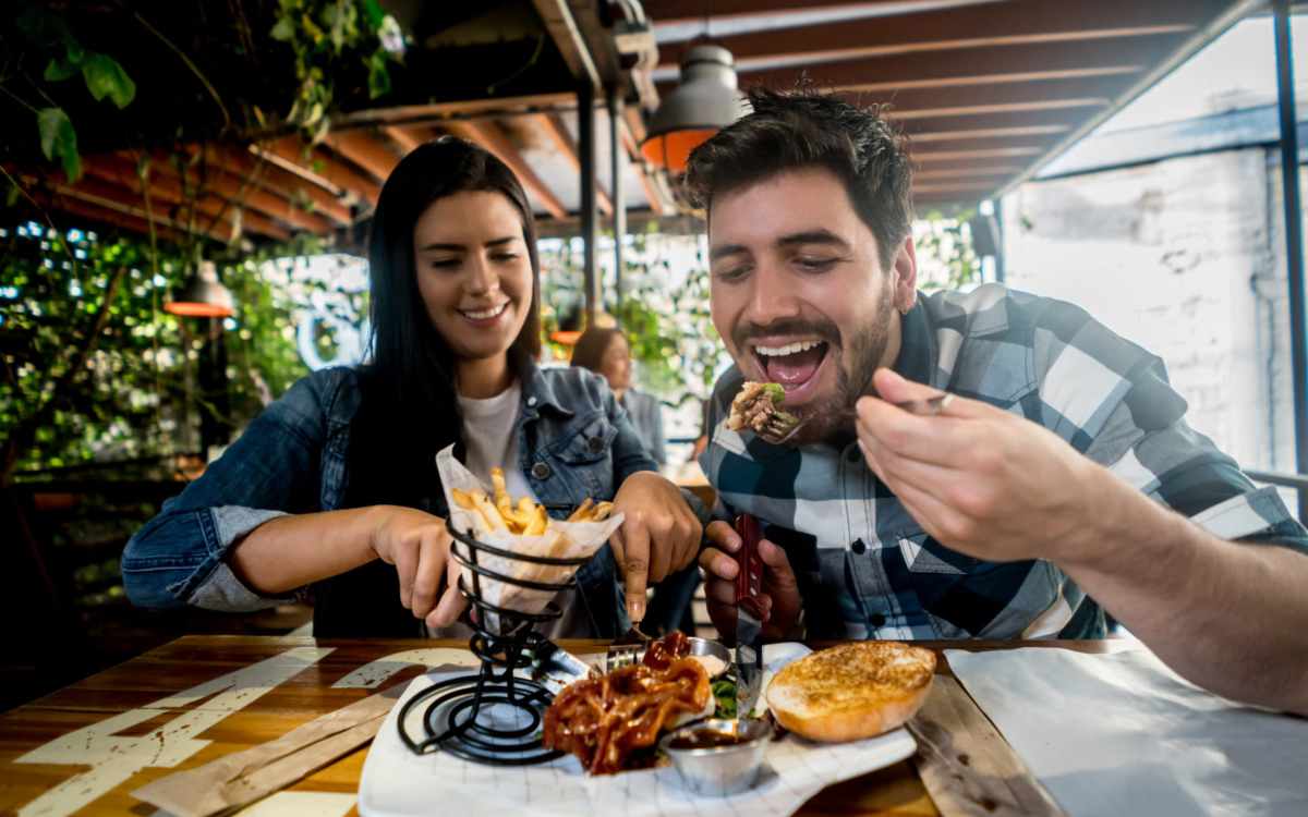Resident couple having lunch at a restaurant near Cypress Oaks in Leesburg, Florida