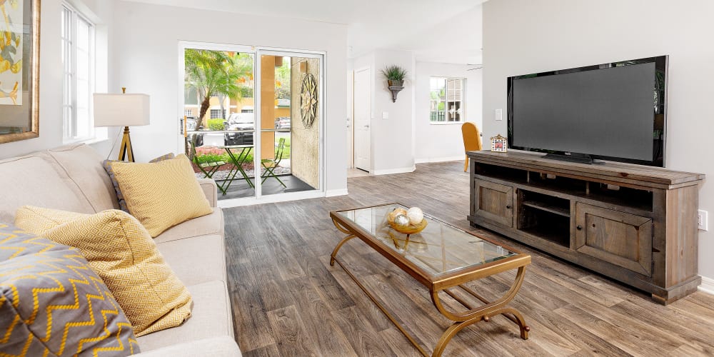 Model living room at Weston Place Apartments in Weston, Florida