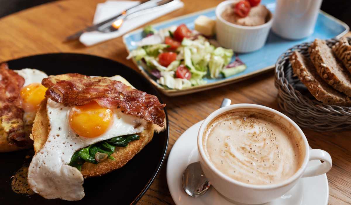 Fried eggs with bacon on toast at Wellington Place in Ottawa, Ohio 