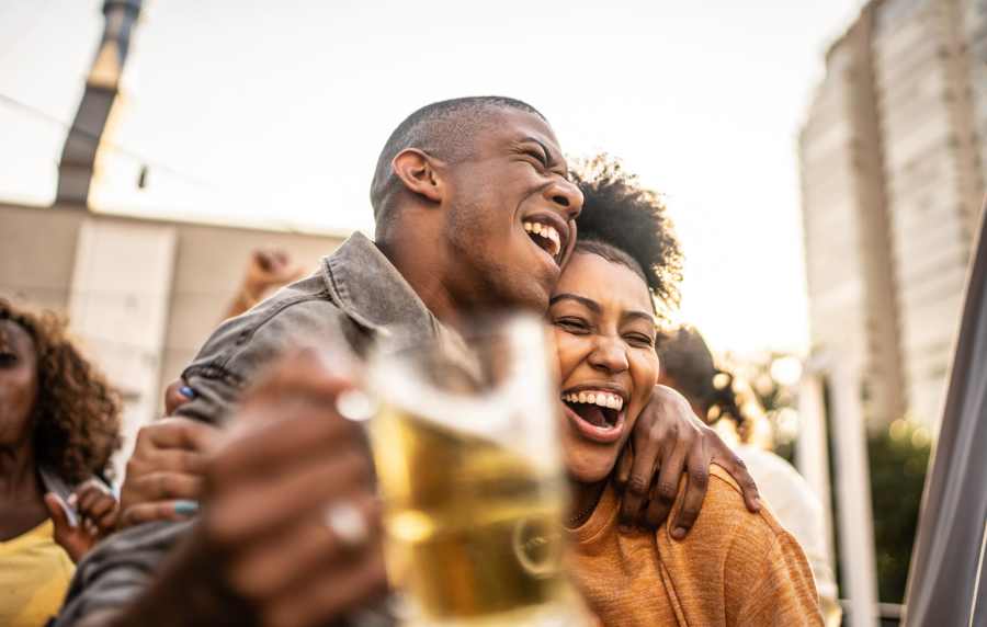 Resident couple having drink at Charleston Square Apartments in Columbus, Indiana