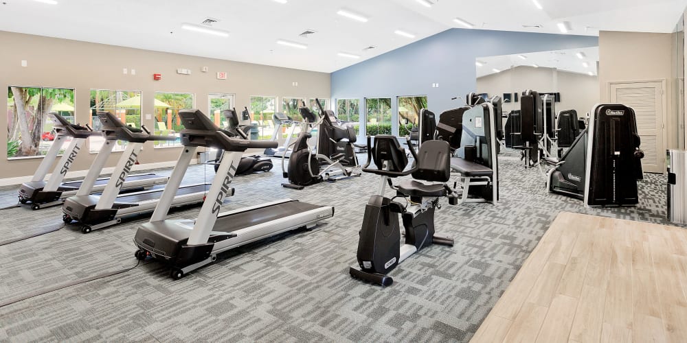 Spacious fitness center at Indian Hills Apartments in Boynton Beach, Florida