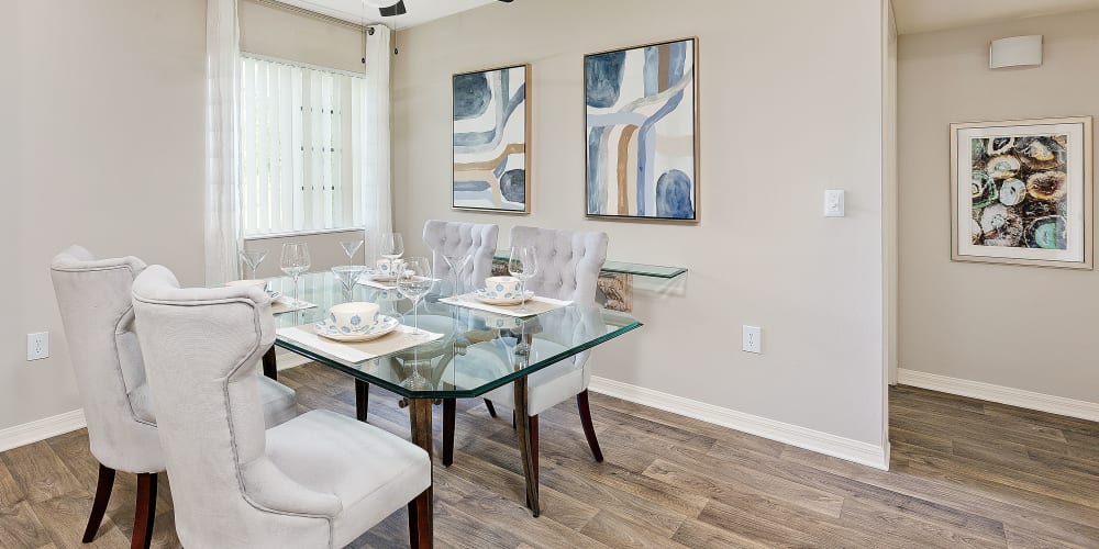 Model dining room at Sanctuary Cove Apartments in West Palm Beach, Florida