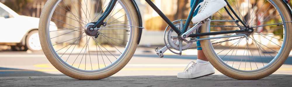 Resident biking to work near Octave in Davis, California