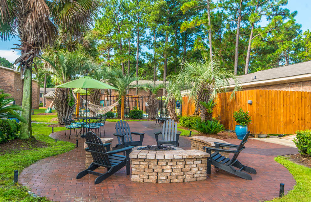 Seating area with canopy at Pine Lakes in , South Carolina