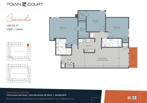 The Concordia floor plan image at Town Court in West Bloomfield, Michigan