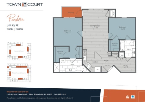 The Parker floor plan image at Town Court in West Bloomfield, Michigan