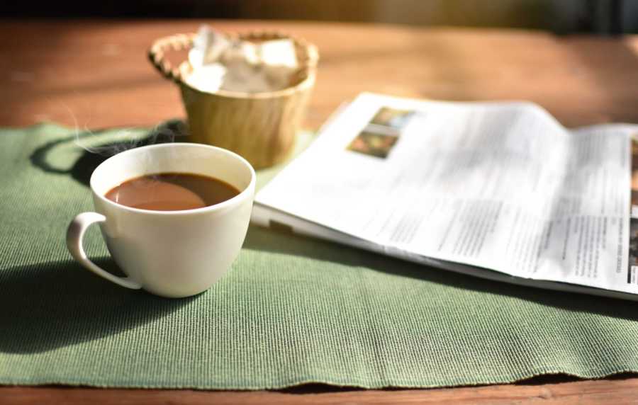 Book and coffee at Amber Court in Fremont, California