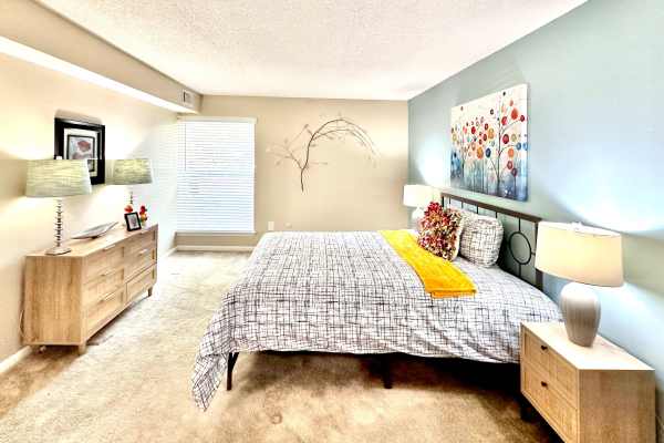 cozy bedroom at South Lake Apartments in Virginia Beach, Virginia