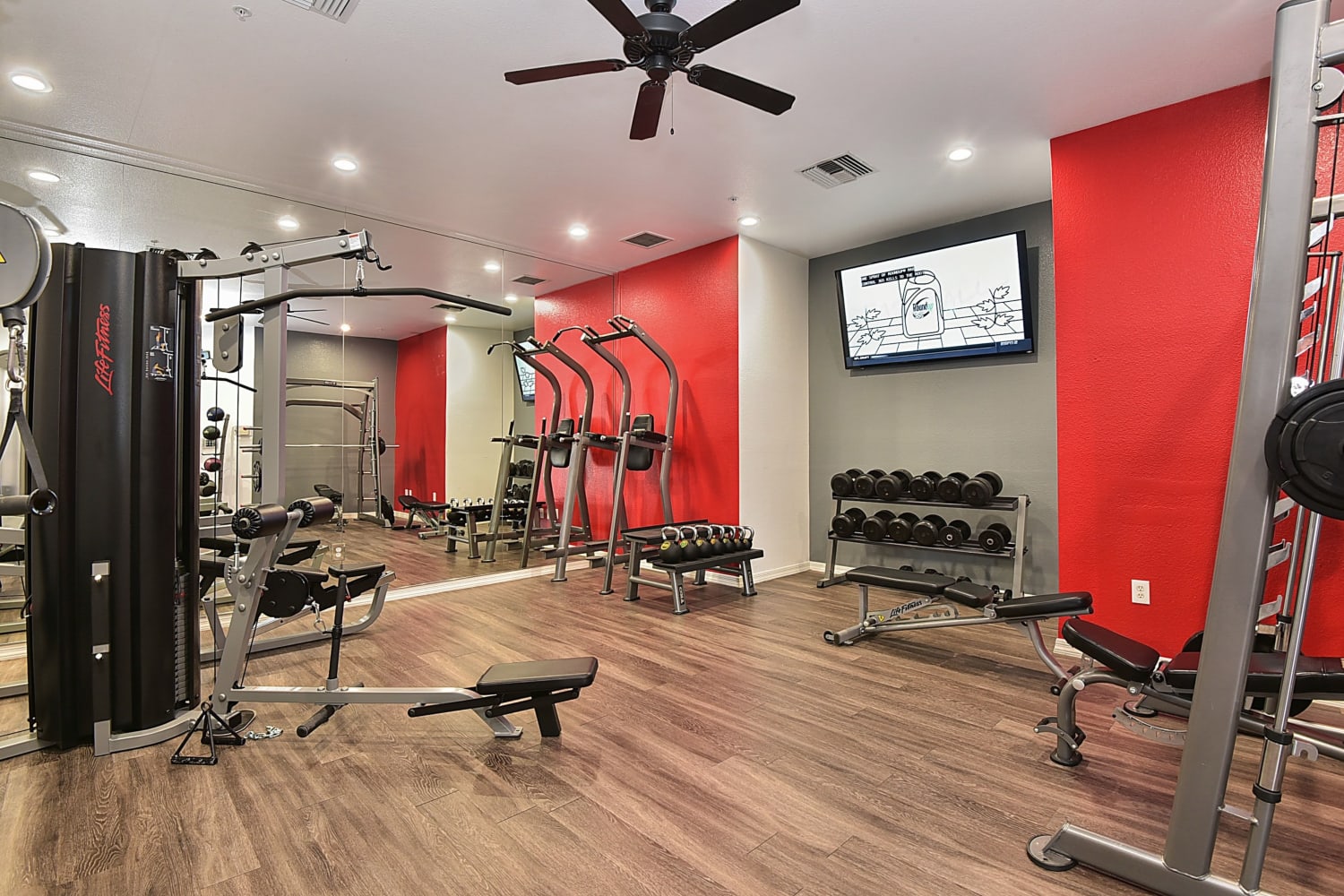 Weight room at Luxe @ Ocotillo in Chandler, Arizona