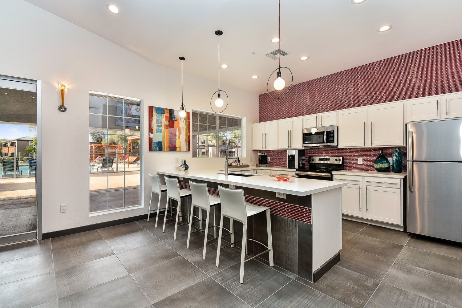 Community kitchen at Luxe @ Ocotillo in Chandler, Arizona