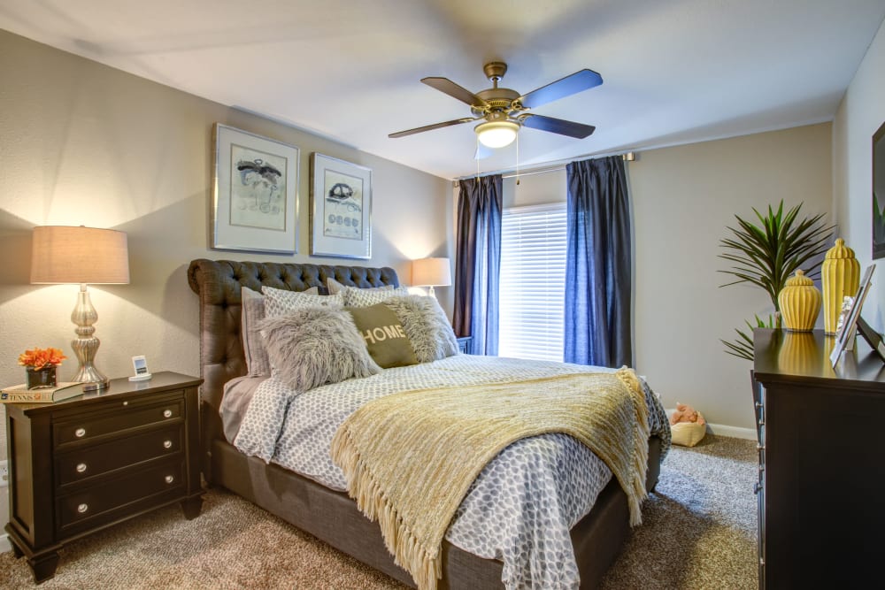 Model bedroom at 2400 Briarwest in Houston, Texas