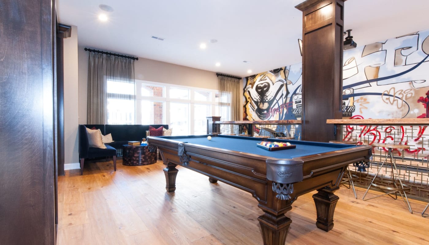 Pool table and recreation area at Clifton Park Apartment Homes in New Albany, Ohio
