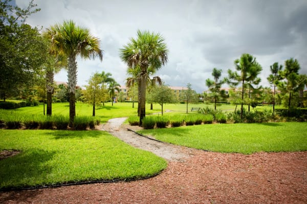 Incredible greenery and pathway at Green Cay Village in Boynton Beach, Florida