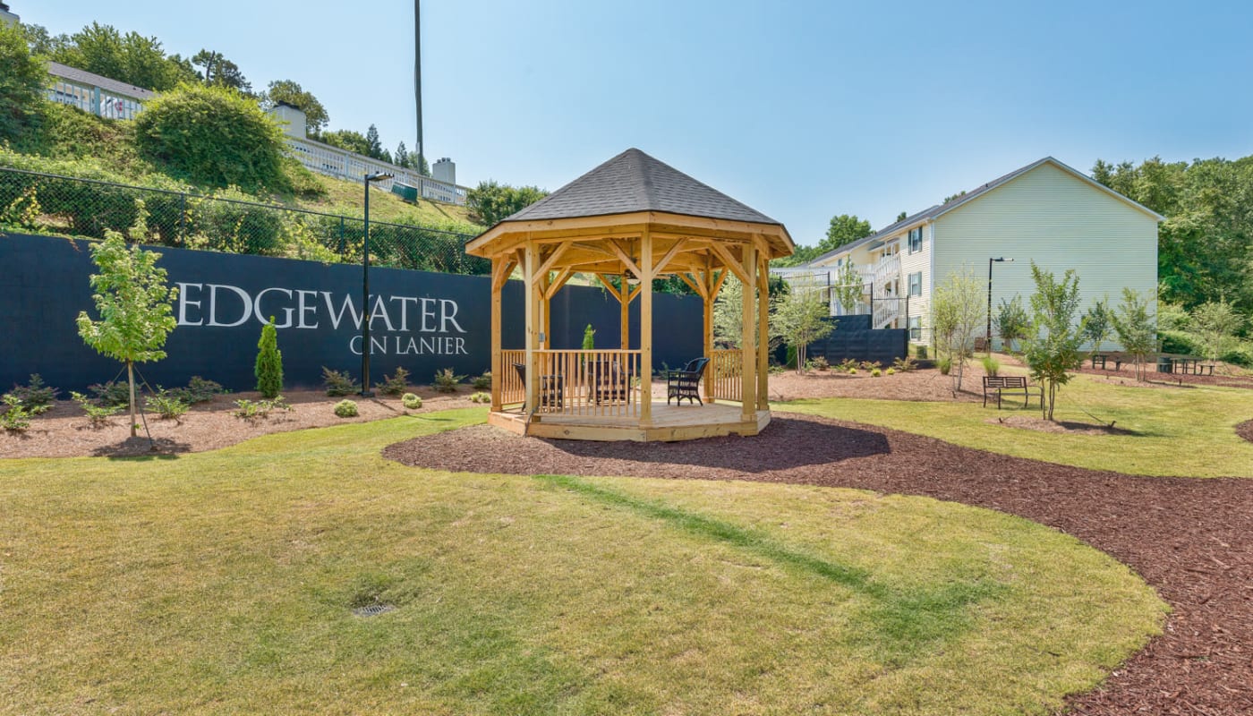 Signage and gazebo outside at Edgewater on Lanier in Gainesville, Georgia