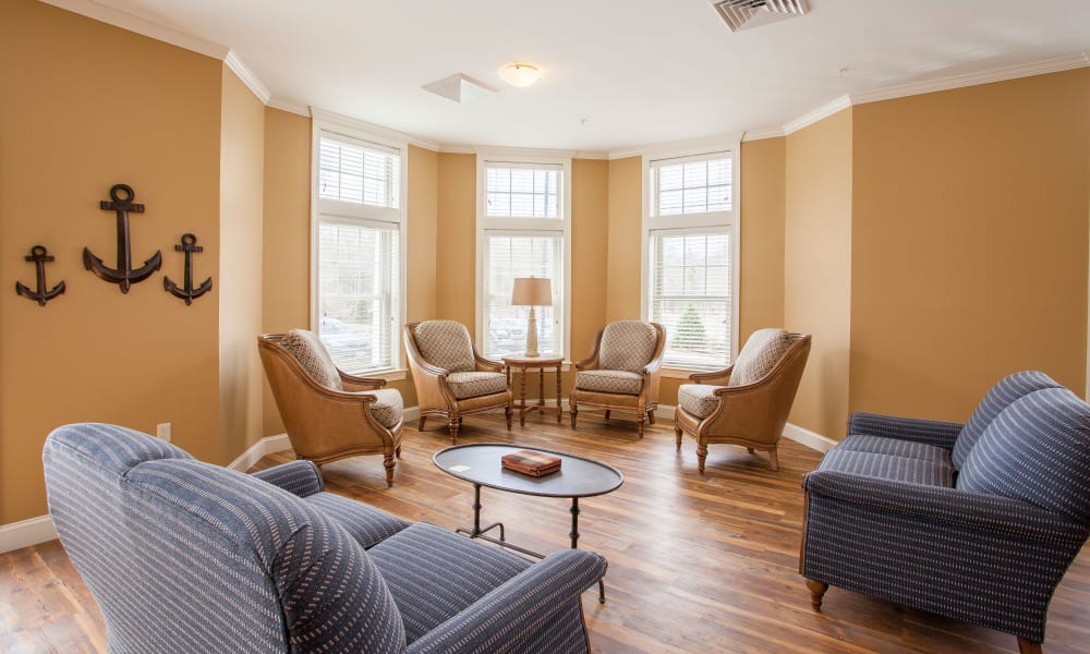 A community lounge at Keystone Place at  Buzzards Bay in Buzzards Bay, Massachusetts