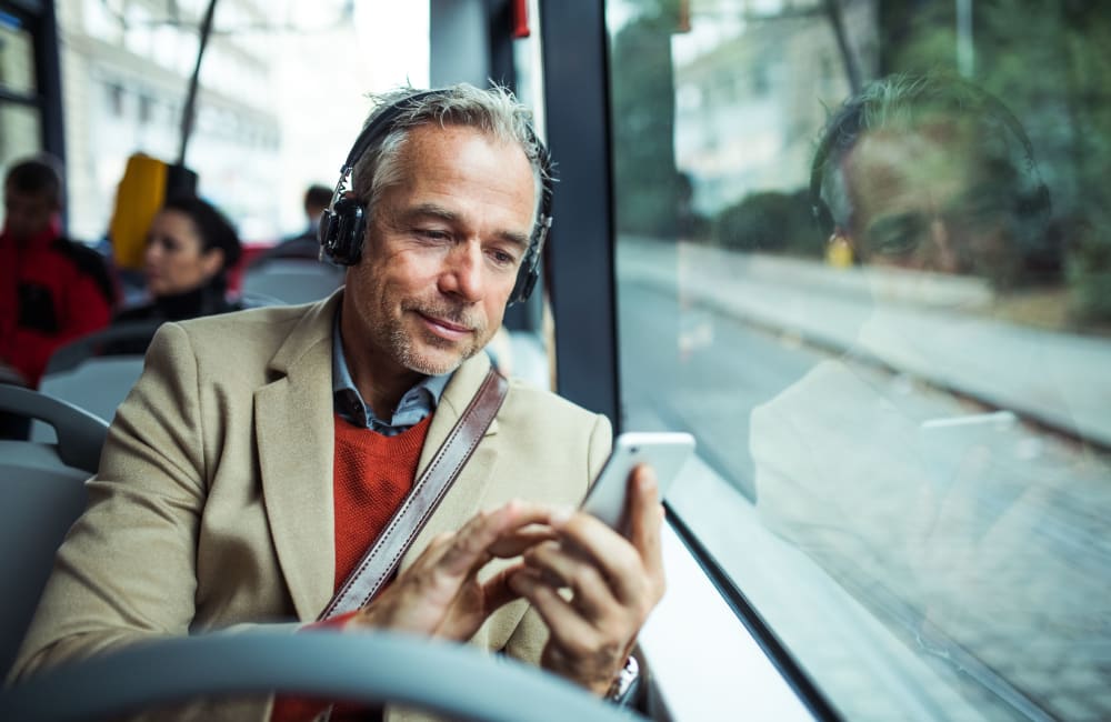 Resident riding the bus near Laguna Senior in Los Angeles, California