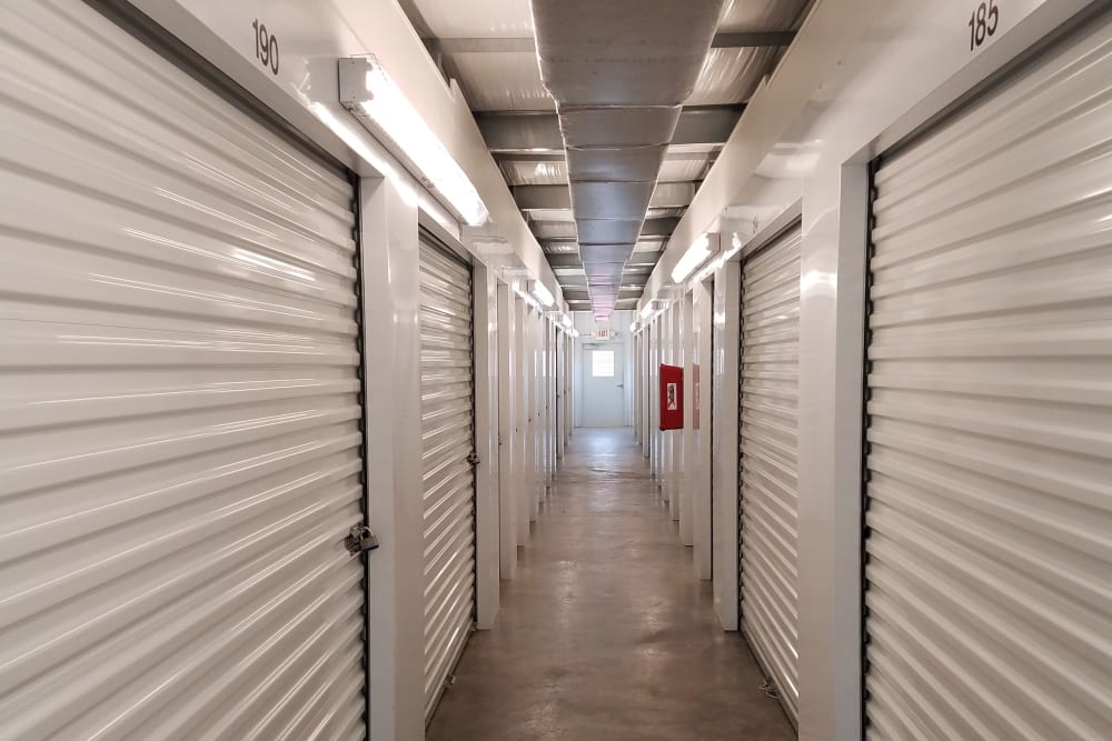 Hall of storage units at Monster Self Storage in Savannah, Georgia