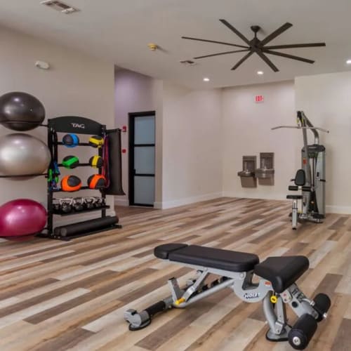 Inisde the fitness center at Park Creek Apartments in Fort Worth, Texas