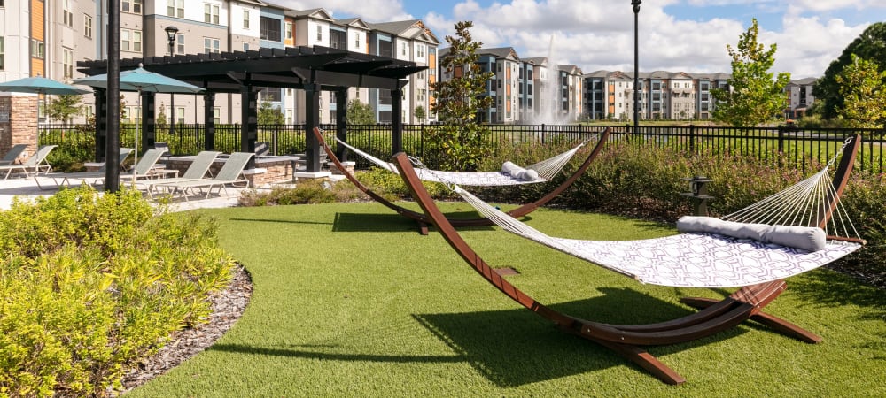 Gorgeous lounge area with hammocks at Integra 289 Exchange in DeBary, Florida