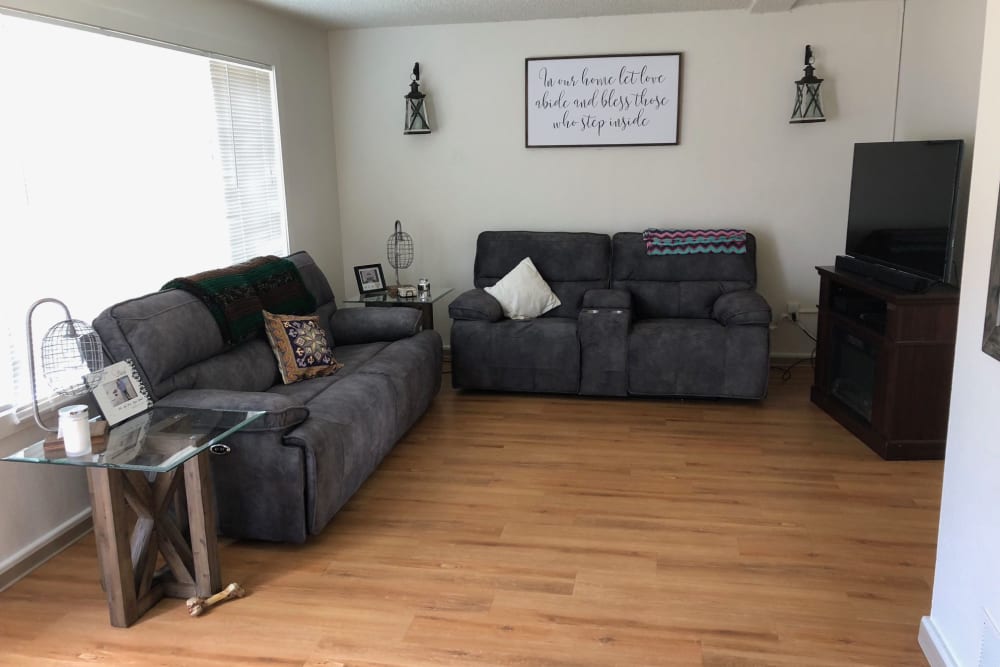 Wood flooring in a townhome living room at Parkway in Joint Base Lewis McChord, Washington
