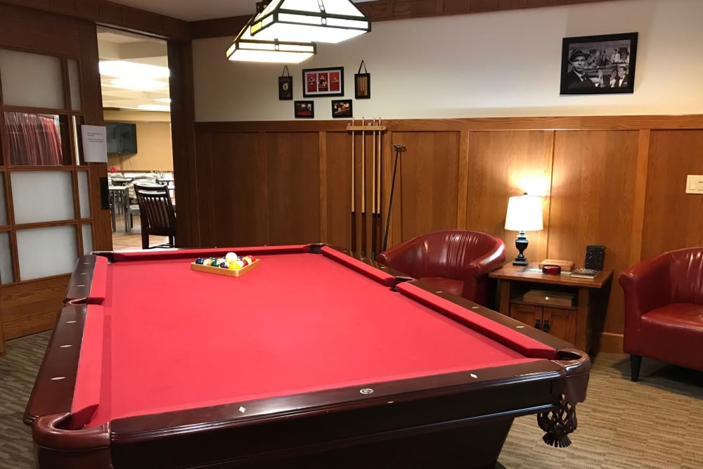 Billard's room with pool table at Prairie Hills Cedar Rapids in Cedar Rapids, Iowa.