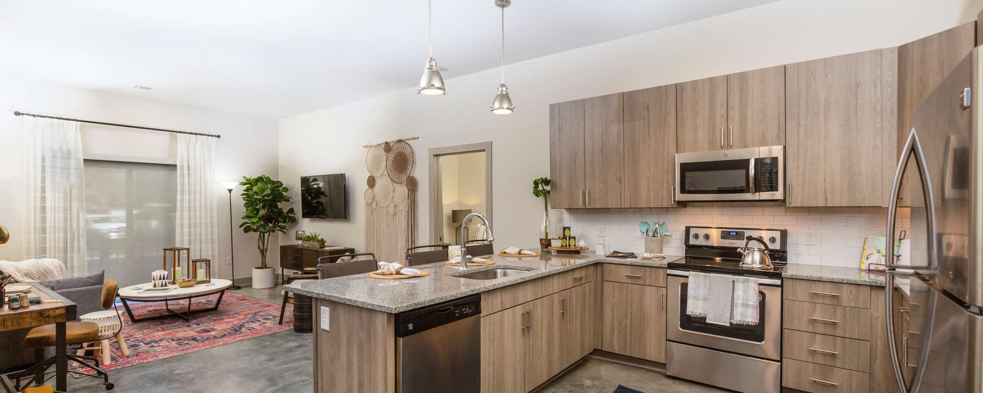 Spacious interiors in a fully furnished model apartment at Beacon Station in Augusta, Georgia