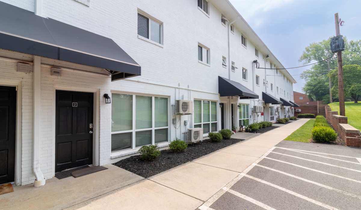 Exterior of an apartment building at The Meadows Apartments in Charlottesville, Virginia