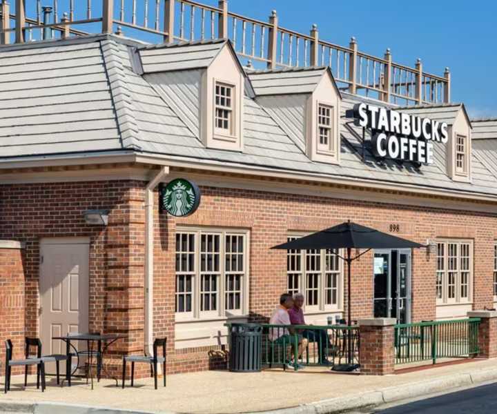 Residents enjoying a coffee near Montgomery Club V in Gaithersburg, Maryland