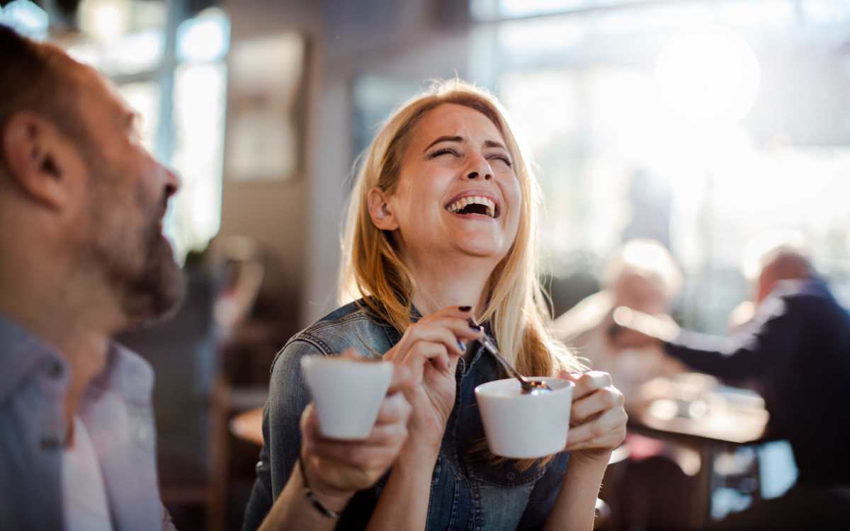 Residents having coffee in the local restaurant at Cascade Ridge in Madras, Oregon