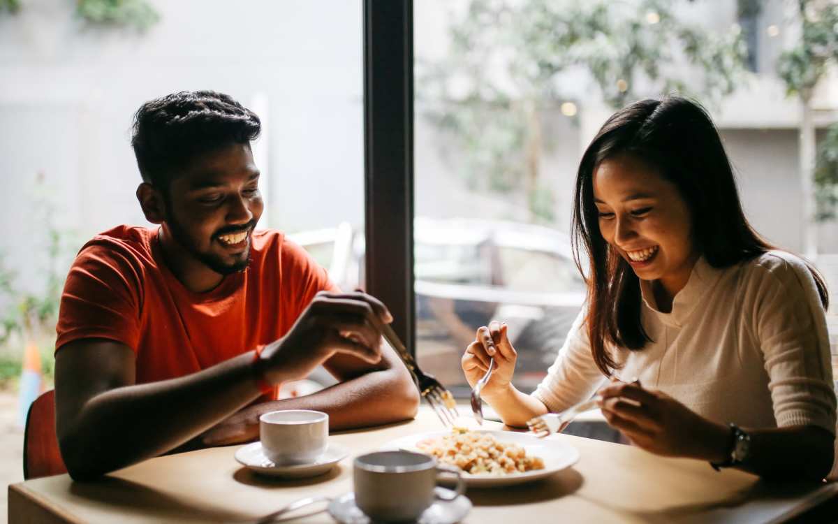 Residents having a delicious food in a restaurant near Beacon Place at Kentlands in Gaithersburg, Maryland