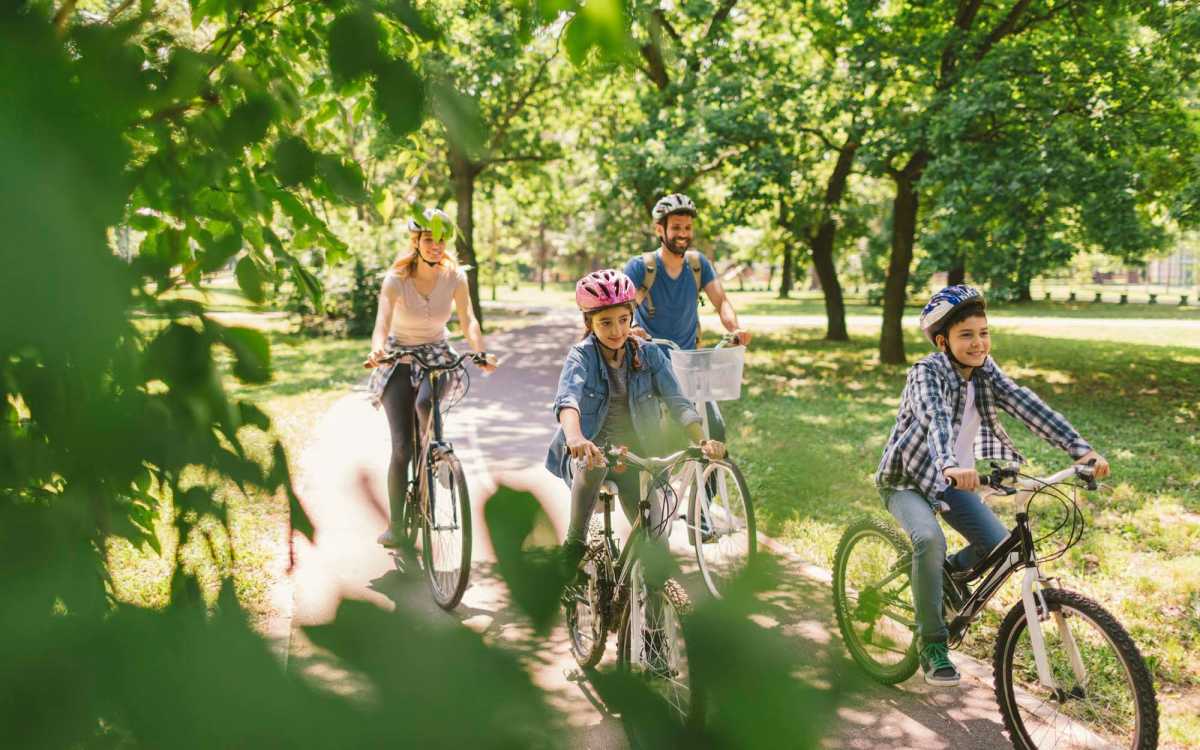 Resident family cycling near The Rosewood Apartments in Vancouver, Washington