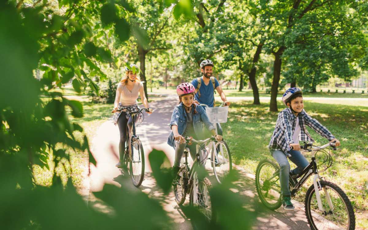 Resident family riding on bicycles at Camas Meadows in Beaverton, Oregon