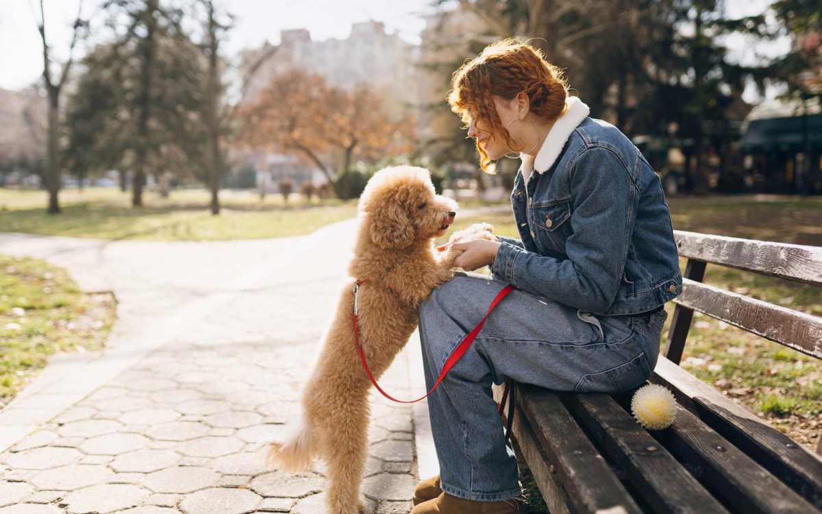 Resident with her dog in the park near Spanish Oaks in Charleston, South Carolina