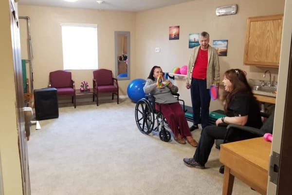 Staff and resident at Garden Square Assisted Living of Casper.