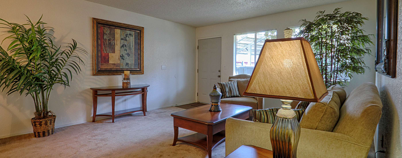 Spacious living room at Country Hills Apartment Homes in Corona, CA