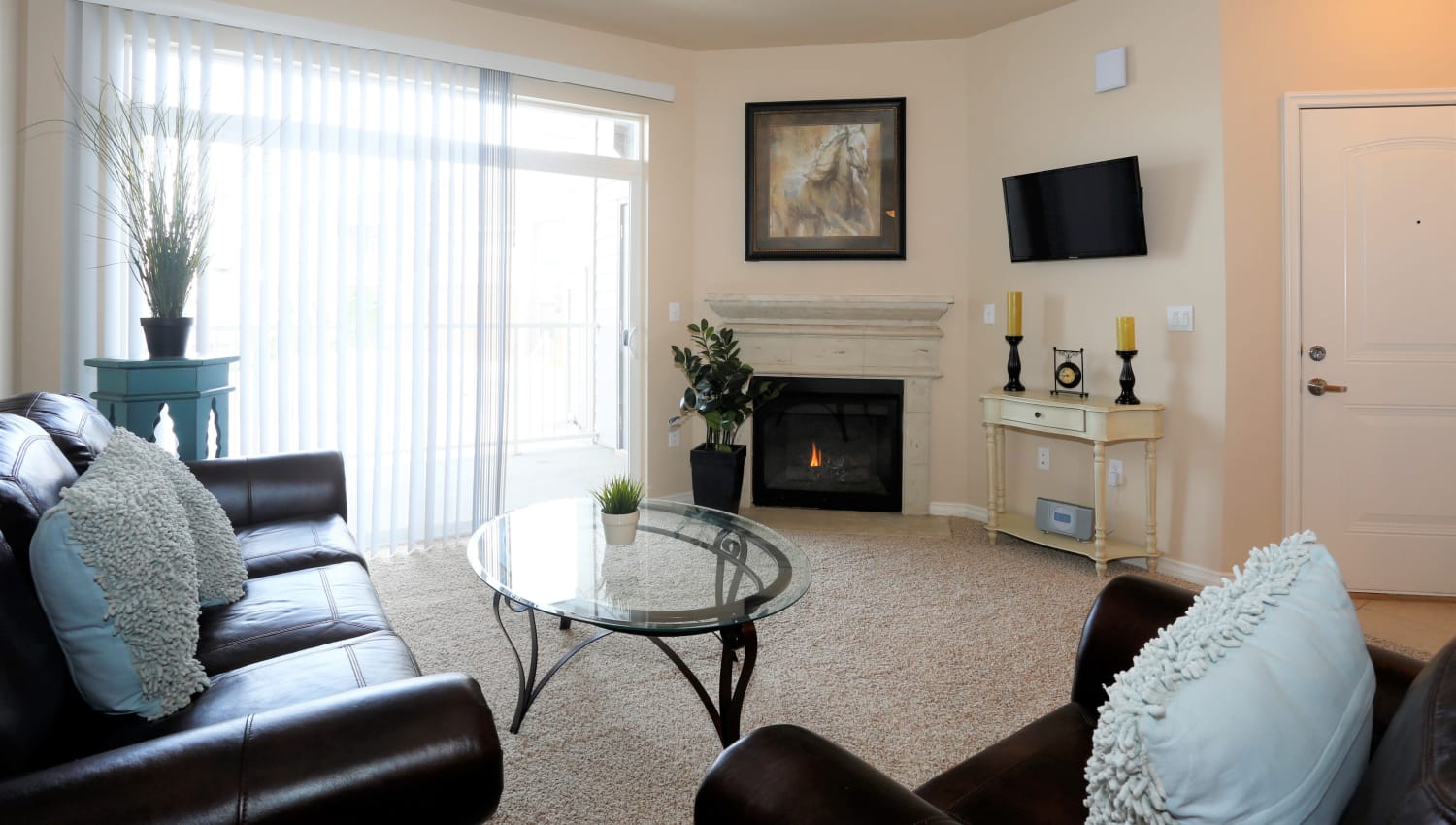 Living room with fireplace at The Preserve at Greenway Park in Casper, Wyoming