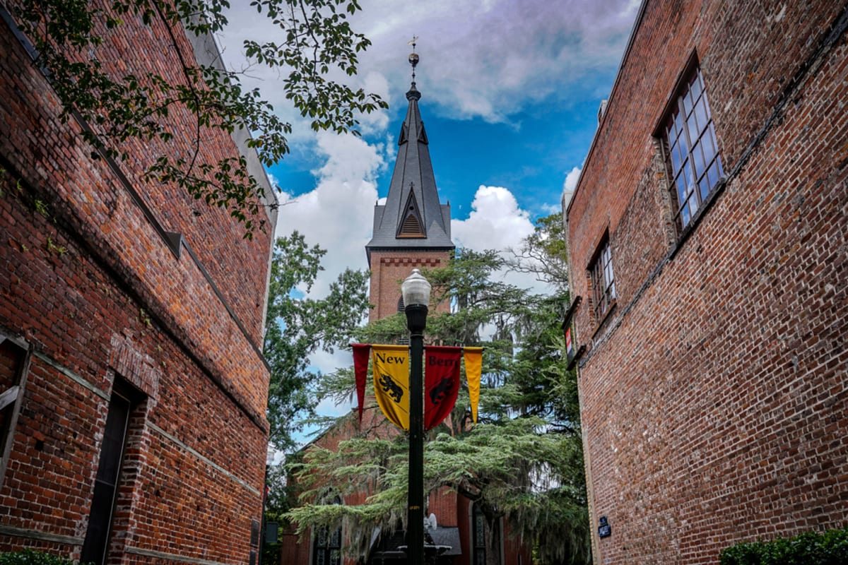 An old church nearby Courtyards at Berne Village in New Bern, North Carolina