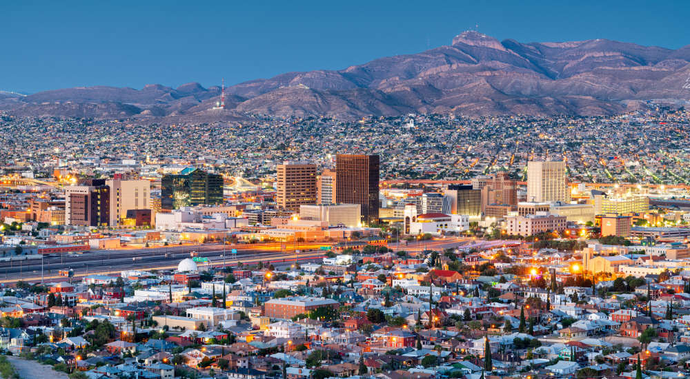 Aerial view of the neighborhood near Agave Courtyard in El Paso, Texas