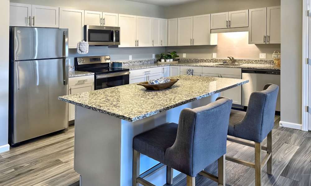 Model apartment kitchen at Keystone Place at Magnolia Commons in Glen Carbon, Illinois