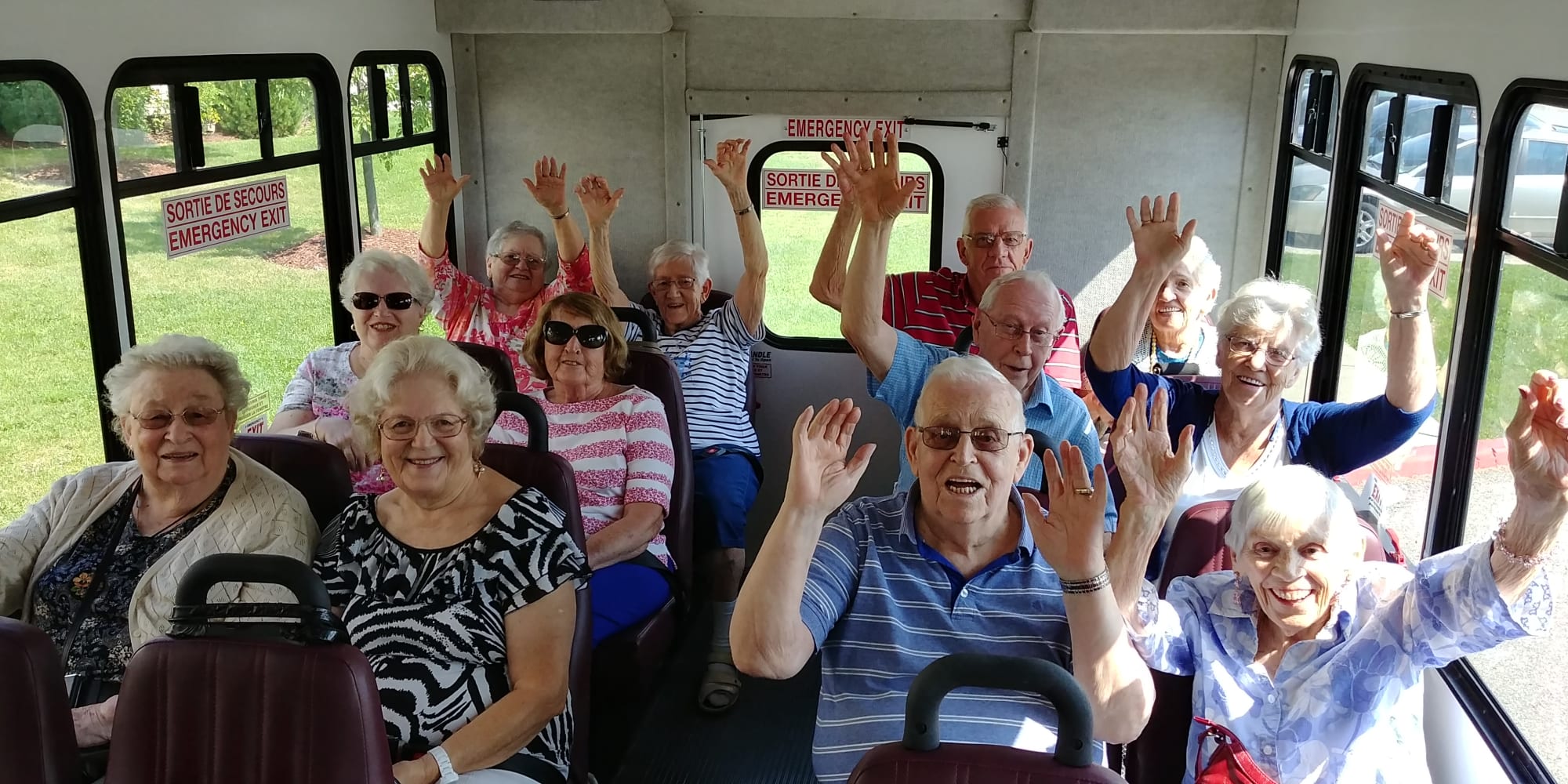 Residents on the community bus at Somerset Assisted Living in Gladstone, Oregon