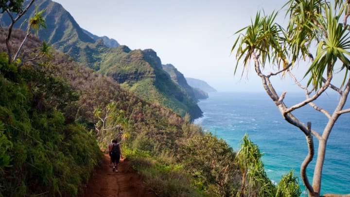 Three female hikers on Kalalau Trail