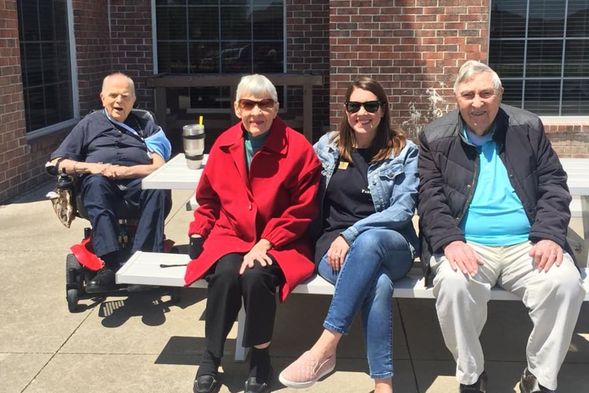 Residents happy in the sun at Parsons House Frisco in Frisco, Texas