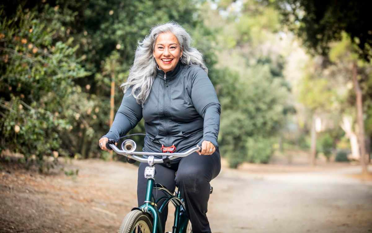 Residents commuting by bike in park near Berry Ranch in Portland, Oregon