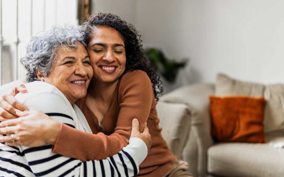 Senior resident with her daughter at Huntington Place in Trumbull, Connecticut