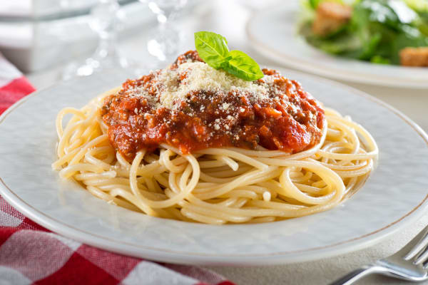 spaghetti entree on with red sauce at Brightwater Senior Living of Capital Crossing