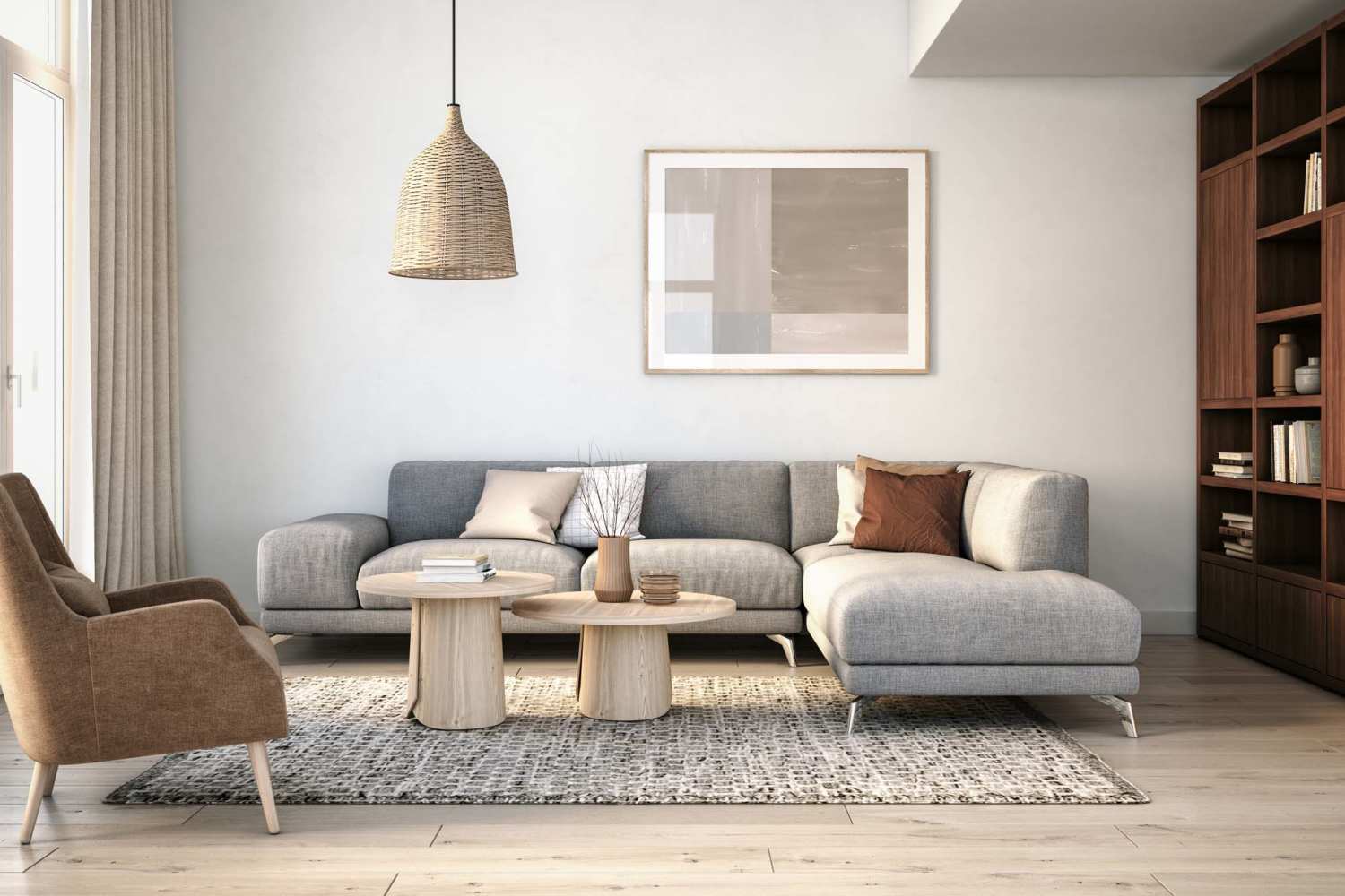 Living room with a couch and area rug at Bana At Tujunga in Tujunga, California